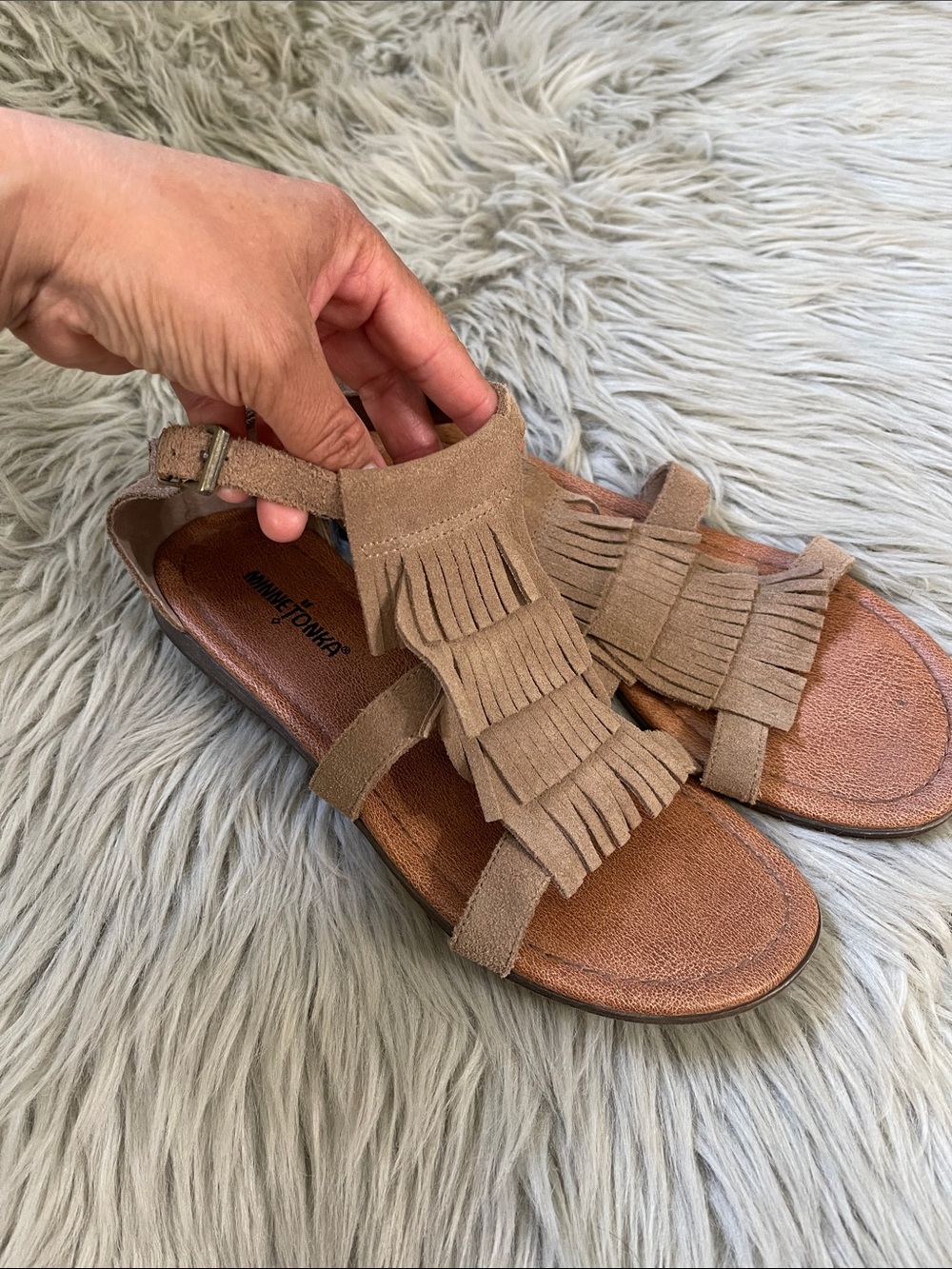 Minnetonka Tan Suede Fringe Sandals - Picture 3 of 4